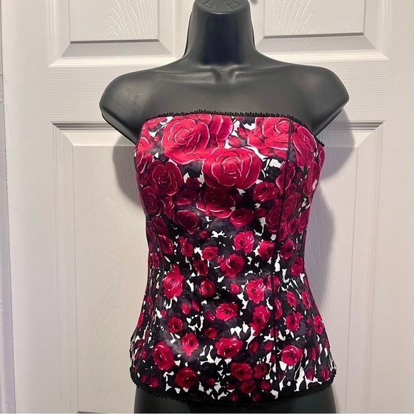 White House Black Market Tops - White House Black Market Bustier Top Corset Floral Red black Women 4 Small